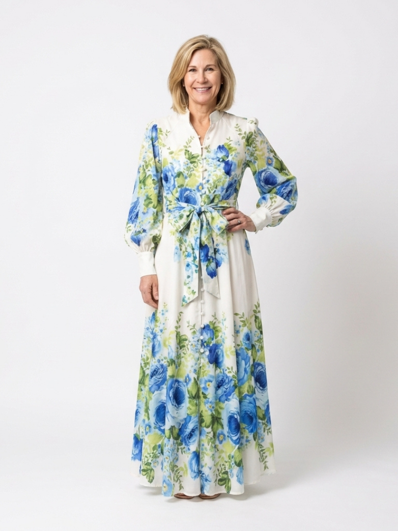 Harper - Long Sleeve Floral Button Front Maxi Dress