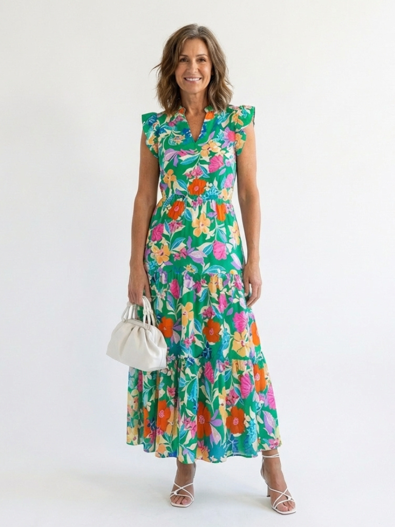 Lila - Floral V-Neck Tiered Midi Dress