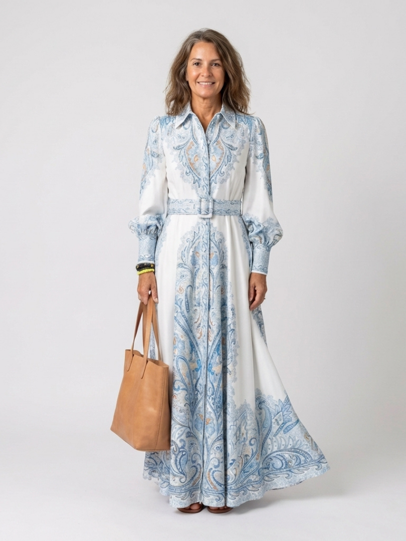 Sierra - High Neck Printed Long Sleeve Maxi Dress
