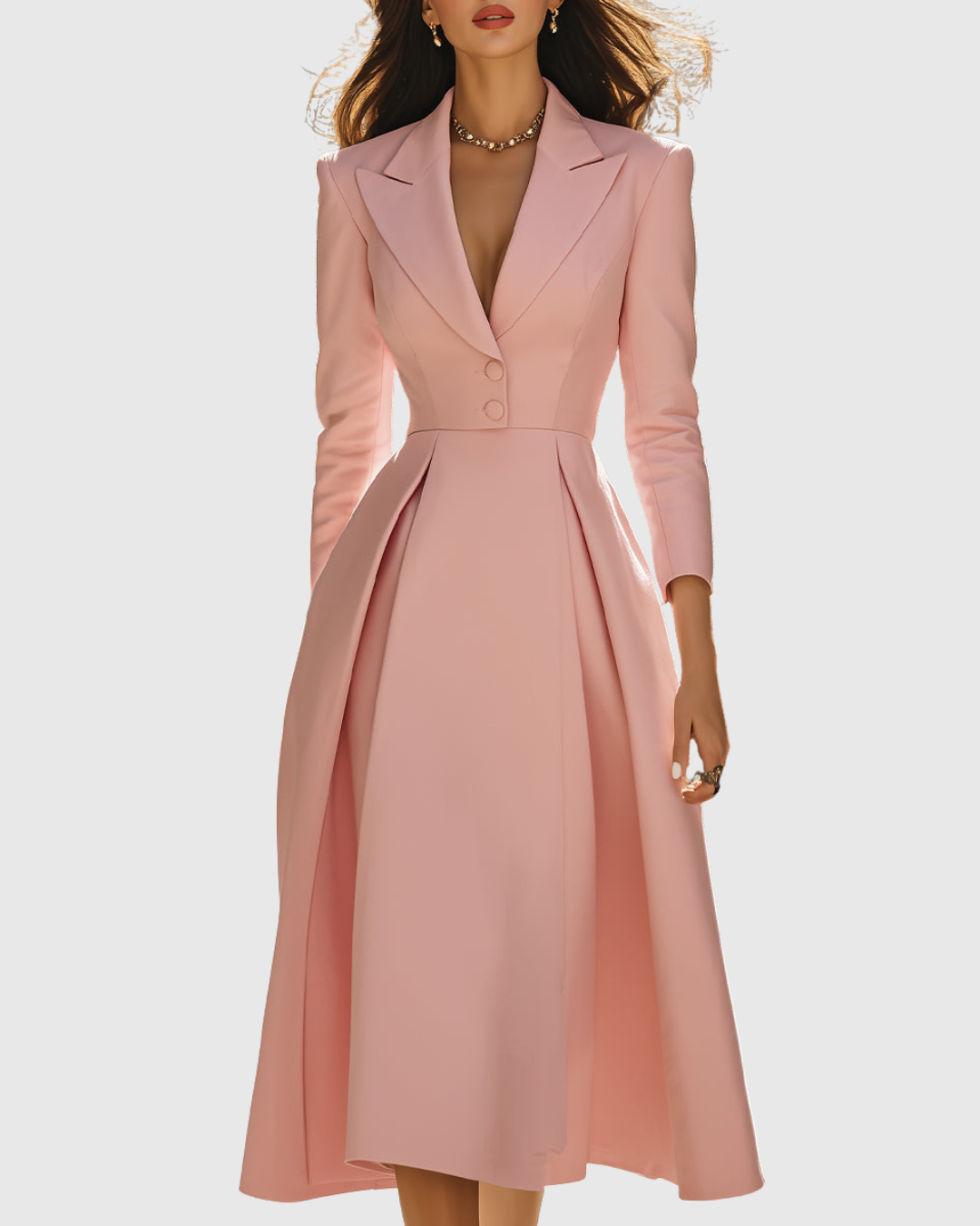 Ceryth - Elegant Pleated Blazer Midi Dress