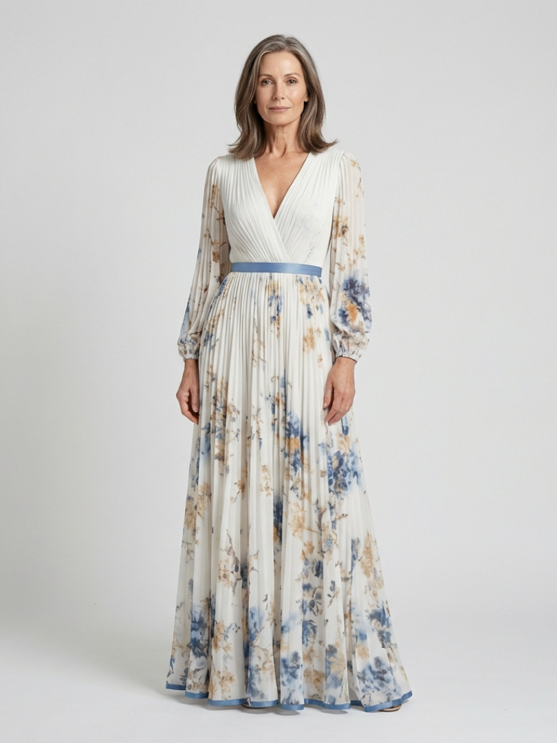 Lavinia - Long Sleeve V Neck Floral Maxi Dress