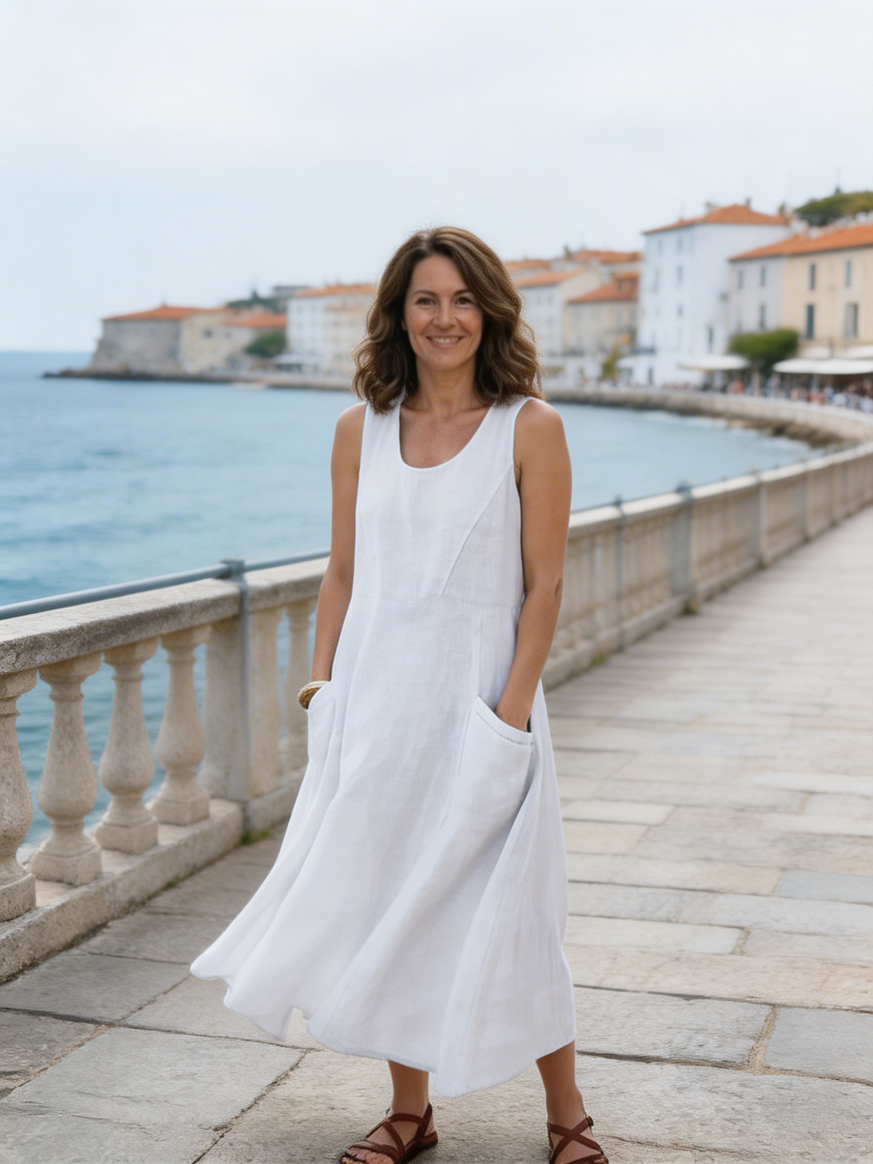 Linen sleeveless big pocket sundress
