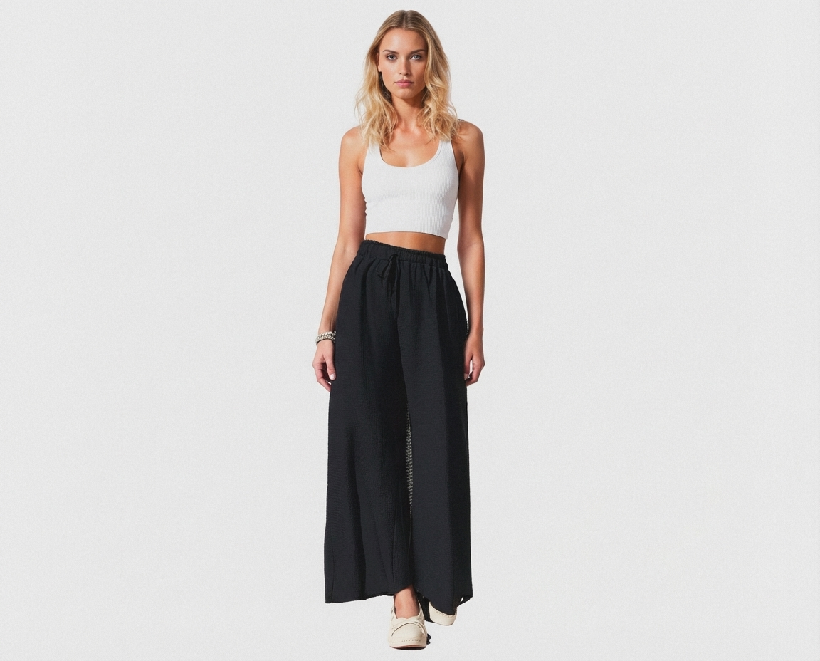 Draw string wide leg loose trousers