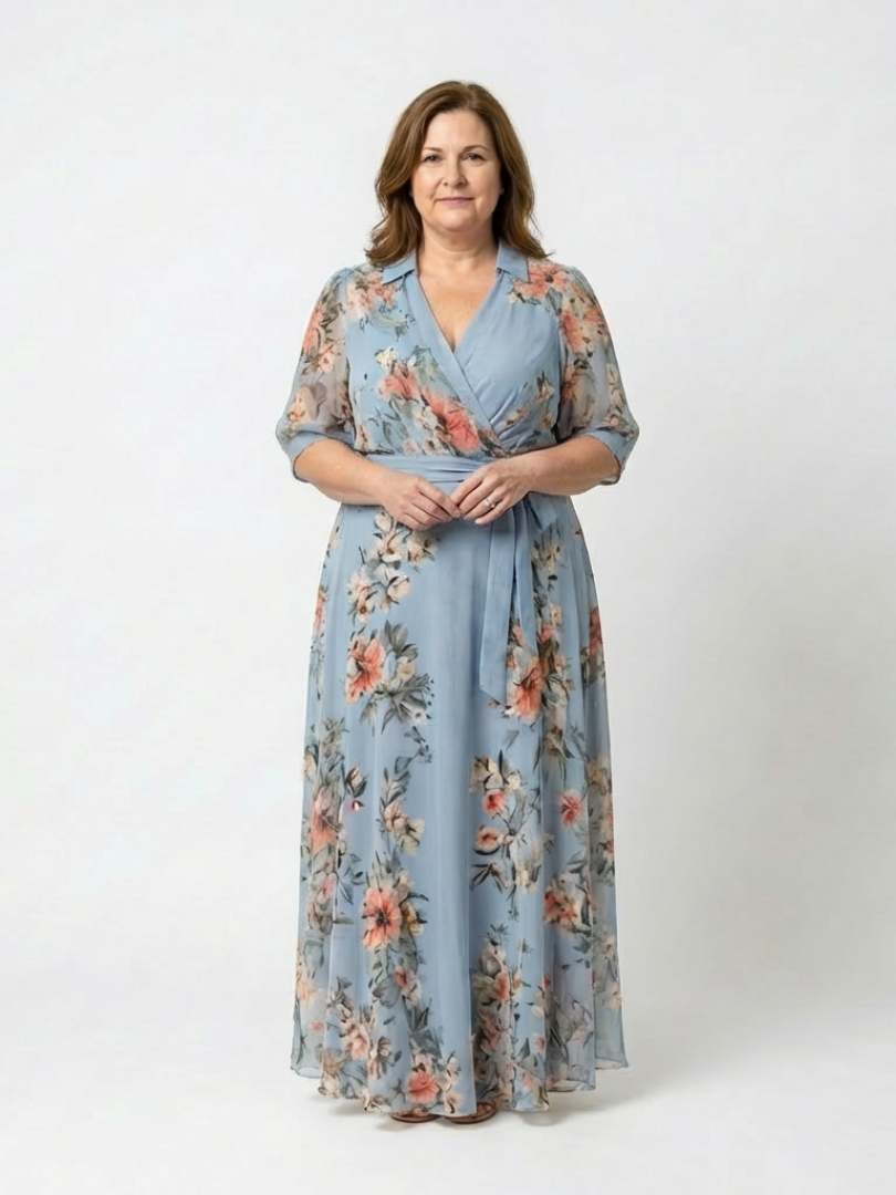 Elowen - Floral Wrap V Neck Maxi Dress