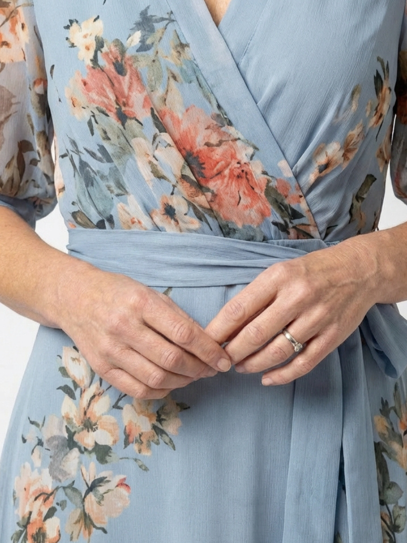 Elowen - Floral Wrap V Neck Maxi Dress