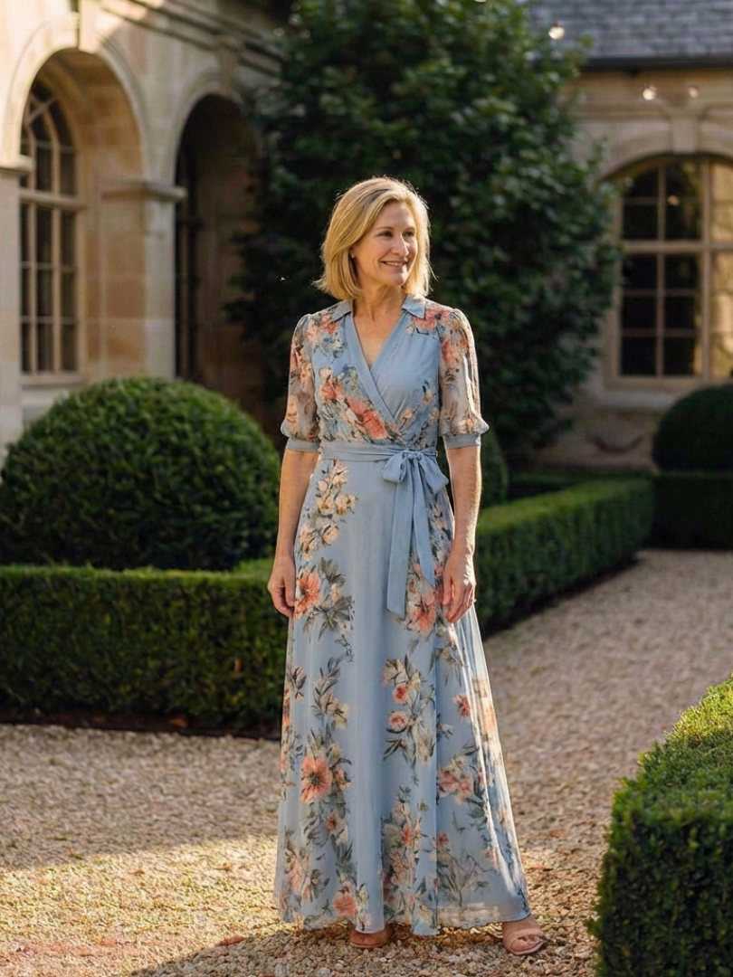 Elowen - Floral Wrap V Neck Maxi Dress