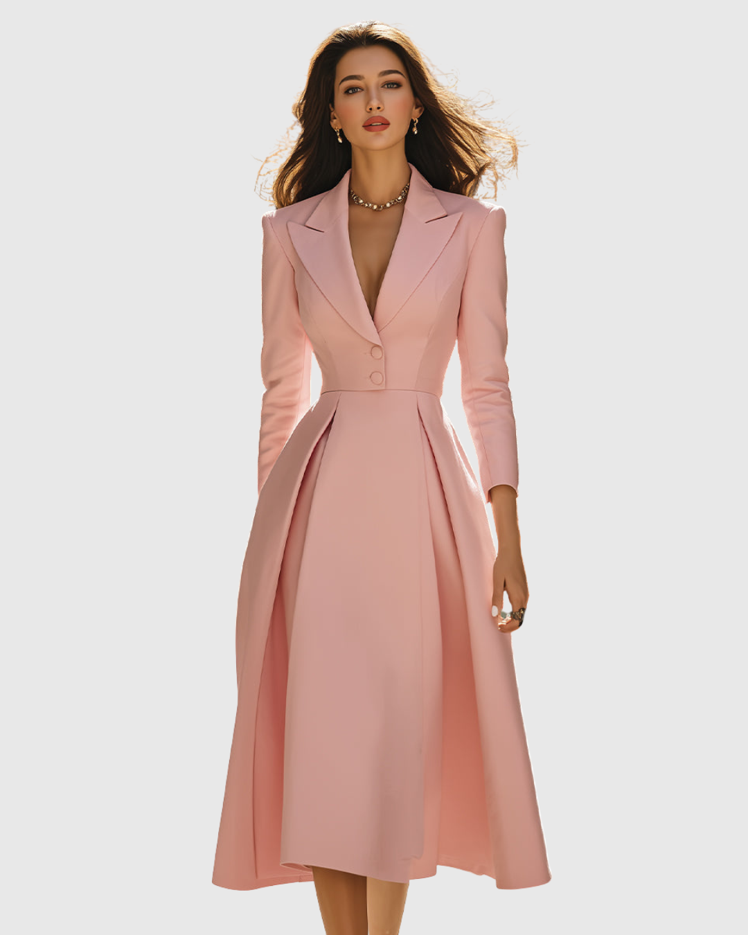 Ceryth - Elegant Pleated Blazer Midi Dress